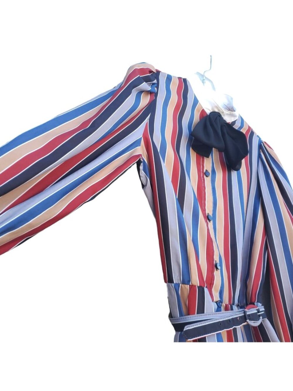 Vintage Shirtdress Dress Stripe Long Sleeve S 70s Modest Polyester - Picture 2 of 12